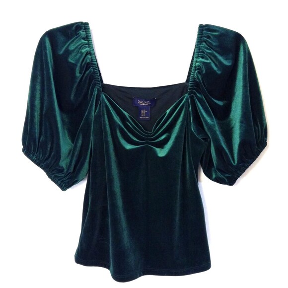 Vtg Y2K Velvet Top Wn XS Green Puff Sleeves Goth Vamp Witchy Grunge Steampunk - Picture 2 of 11